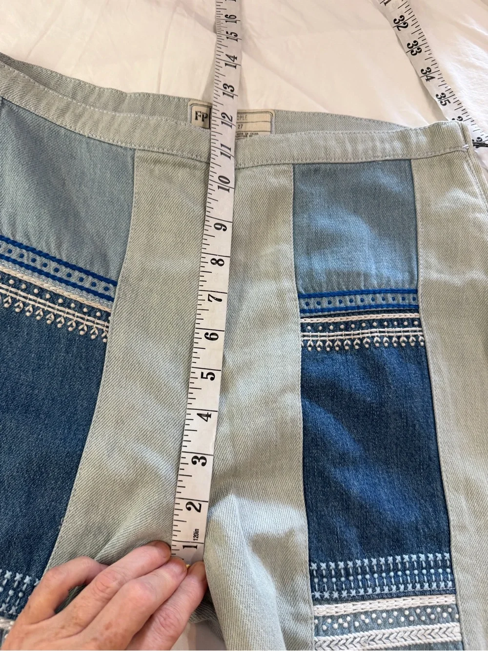 FREE PEOPLE Willa Pieced Wide-Leg Jeans Patchwork Embroidery 27